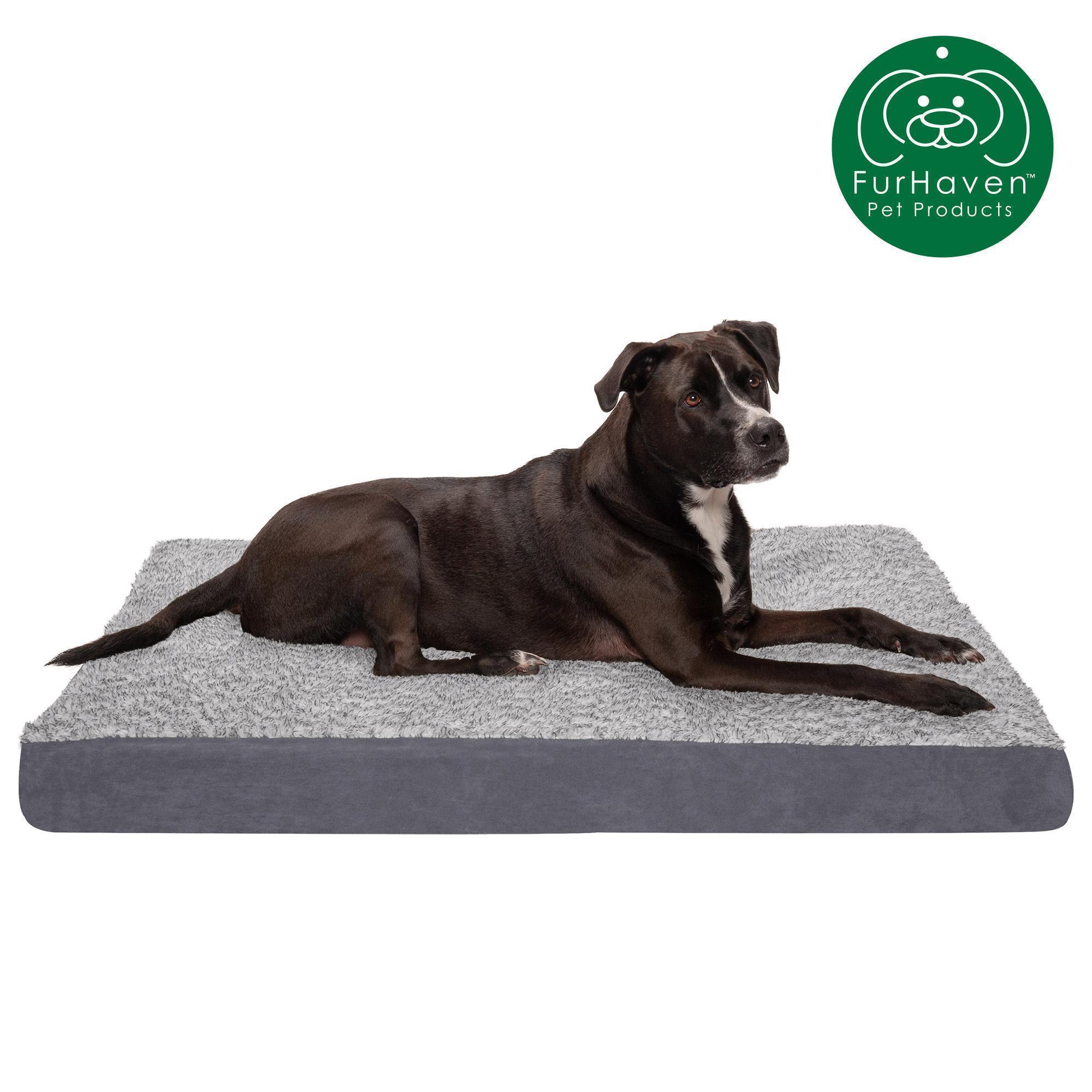 shop for FurHaven Pet Dog Bed | Deluxe Two-Tone Faux Fur & Suede Memory Foam Pet Bed for Dogs & Cats, Stone Gray, Jumbo