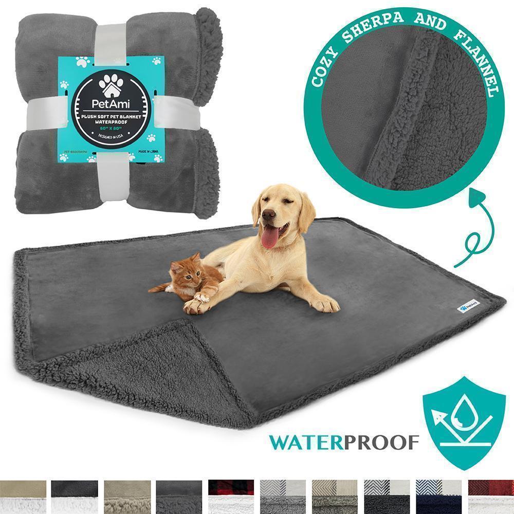 shop for PetAmi Waterproof Dog Blanket for Bed Couch Sofa | Warm Sherpa Pet Throw Blanket | Super Soft Microfiber Fleece | Reversible Design for Puppy and Large Pet Dog